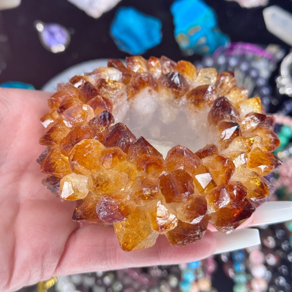 Natural Citrine Point Crystal Candle or Sphere Holder Brazil Statement Display - Picture 11 of 16